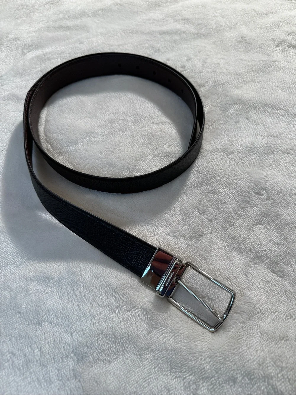 COACH Men's Reversible Crossgrain Leather Belt Black/Brown/Silver Cut-to-Size